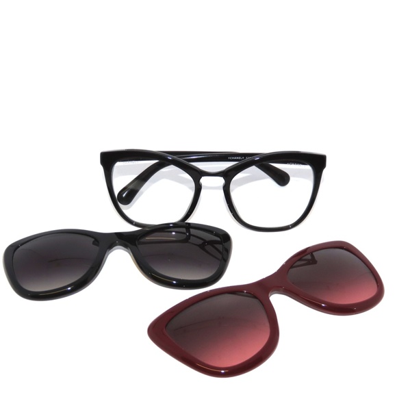 Chanel 5393-A 1646/1W Black + 2 Sun Magnetic Lenses Eyeglasses Ch5393A - Picture 4 of 6